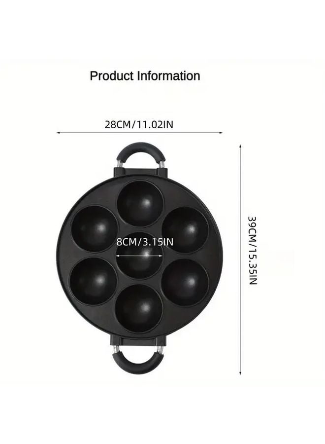 Black Seven Hole Non Stick Skillet With Lid For Takoyaki Pancakes And Eggs - Image 3